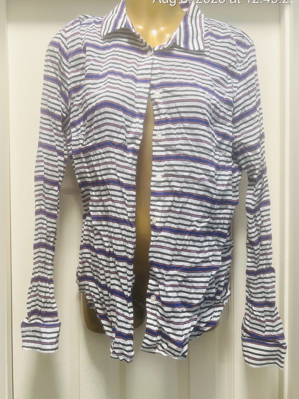 Striped Long-Sleeve Button-Down Shirt in White,Blue & Purple Stripes (Bin 6-010)